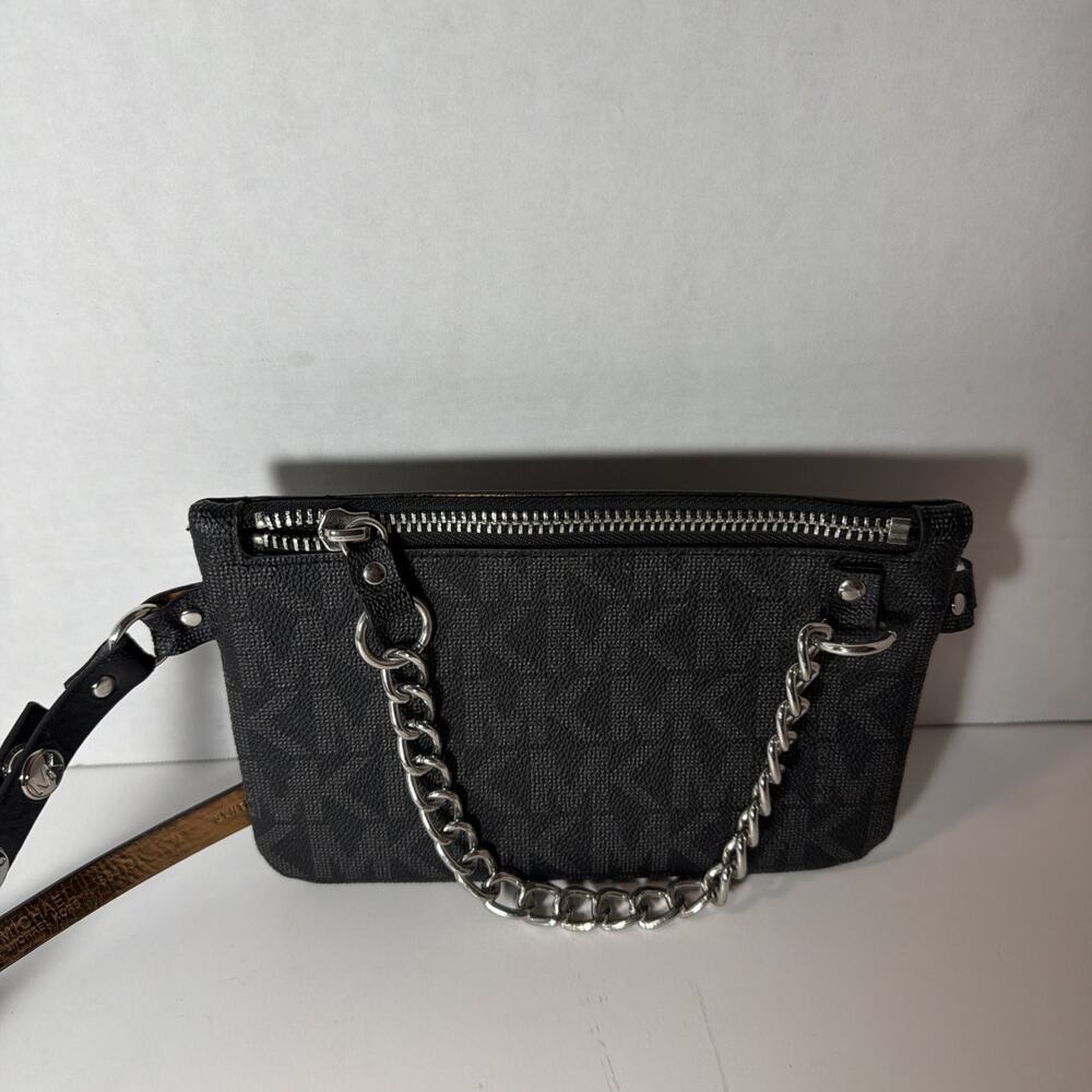Michael Kors Belt Bag Black Signature Logo Chain Detail Fanny Pack Waist Bag